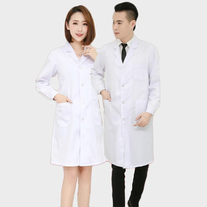 

UHYTGF White Coat Women Large Size Single breasted Long Coat Doctor Uniform Nurse Costume Long Sleeve Laboratory Overalls 186