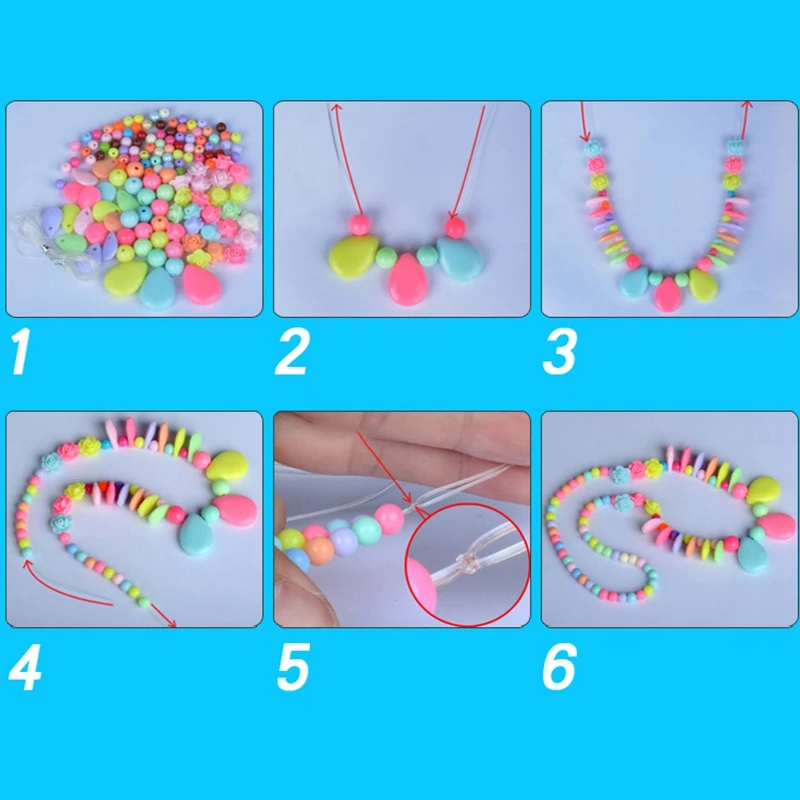 

DIY Handmade Bead Toy Colorful Jewelry Craft Kit with Scissors Elastic Rope Open Rings Lobster Clasps Kids Toys