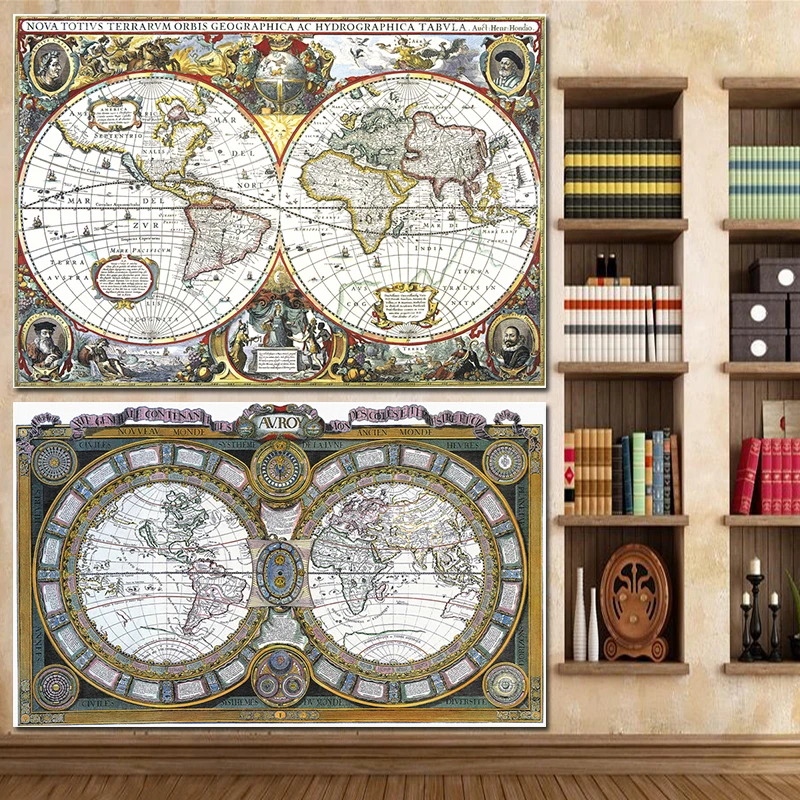 Французская Ретро винтажная большая старинная карта мира плакат печать