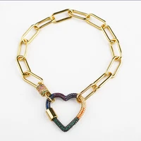 new womens rainbow heart clasp gold plated rectangular chain bracelet