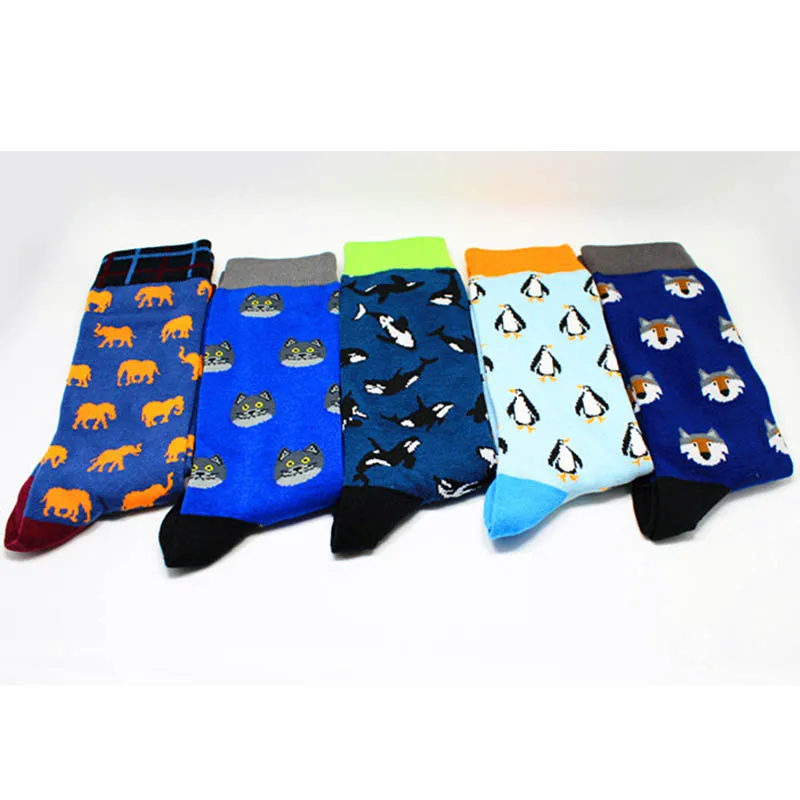 Fashion Hip Hop Cartoon Men Socks animal Fruit Personality Skateboard Breathable Happy Calcetines Hombre | Мужская одежда