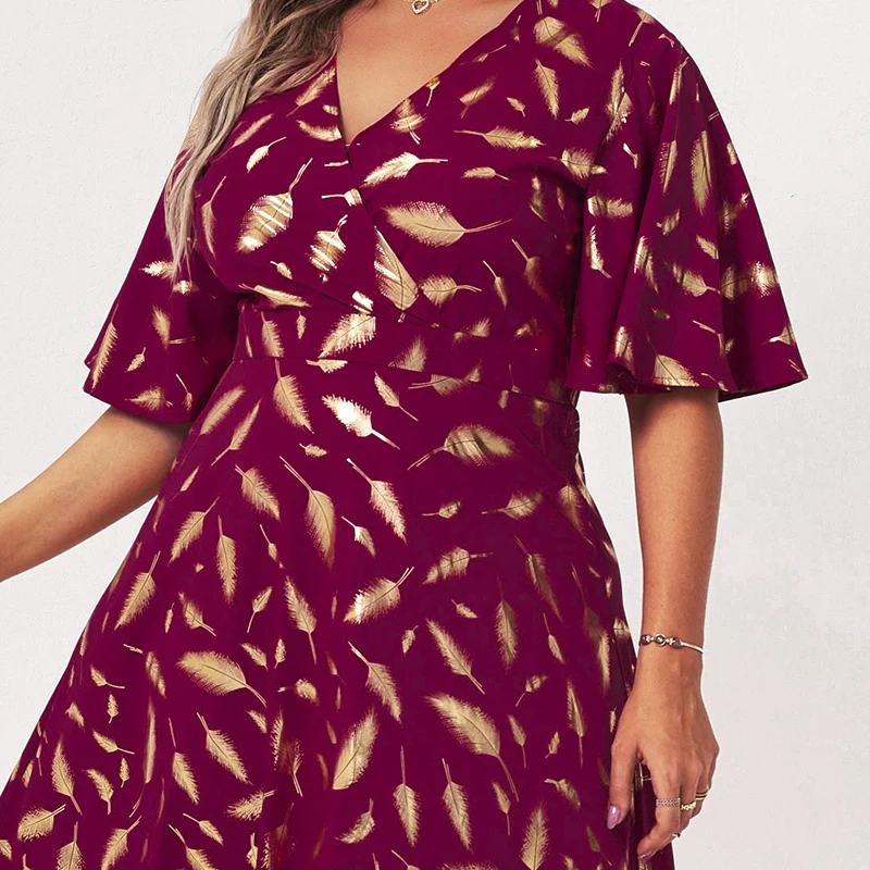 

New Summer Maxi Dress Women Plus Size 2021 Red Loose Plant Floral Print Slim Ruffle Short Sleeve Large Holiday Style Party Robes