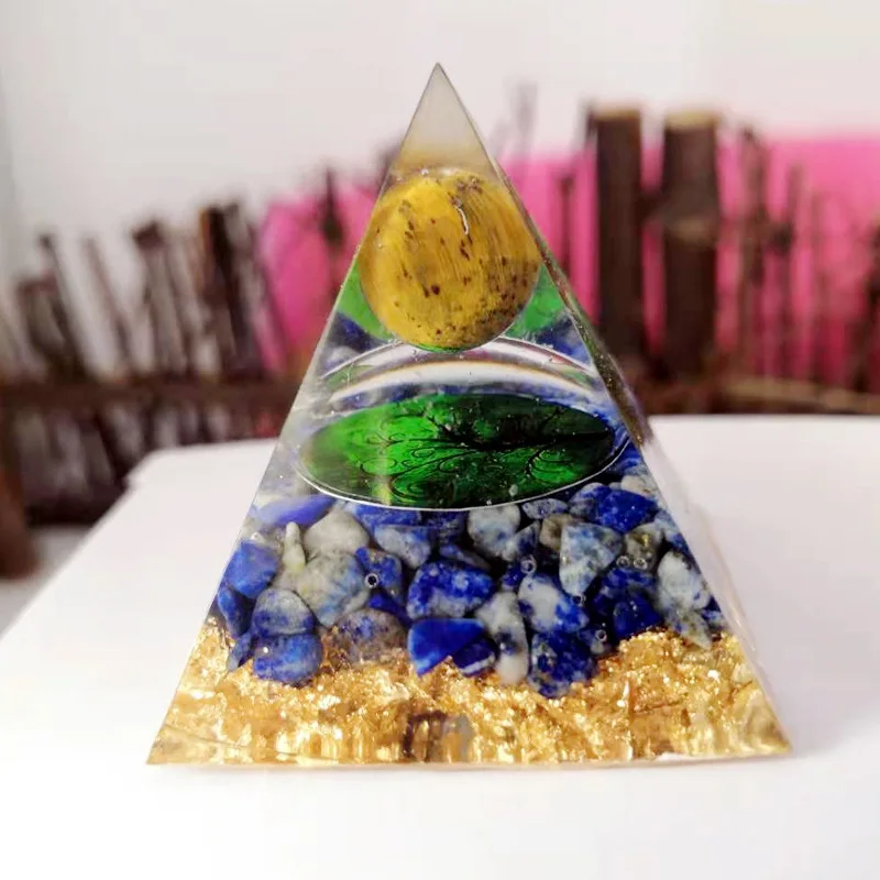

Tree of Life Orgone Pyramid Amethyst Peridot Healing Crystal Energy Orgonite Pyramide EMF Protection Meditation Tool