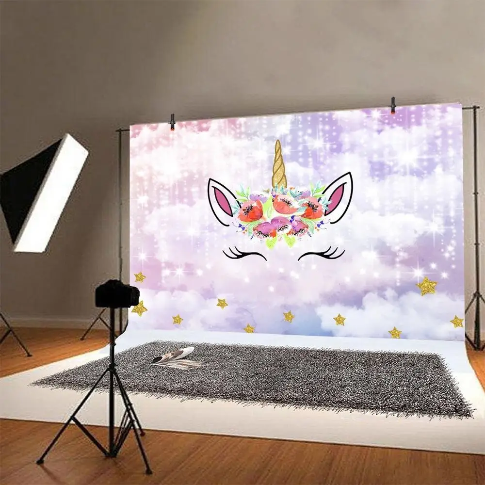 Фантастический Фиолетовый единорог Девочка День рождения Фон фотографии