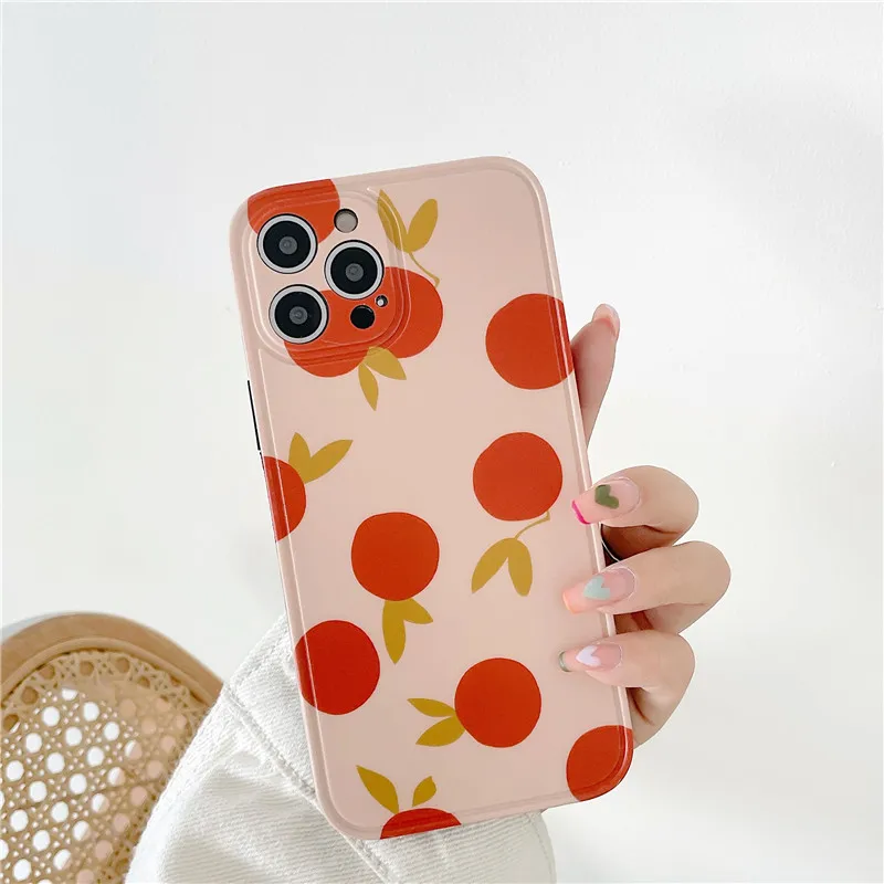 

Fruit Orange Shockproof Phone Case For iPhone 11 12 Pro Max X XS XR 7 8Plus SE 2 Carbon Fiber Silicone Soft IMD Silicon Cover