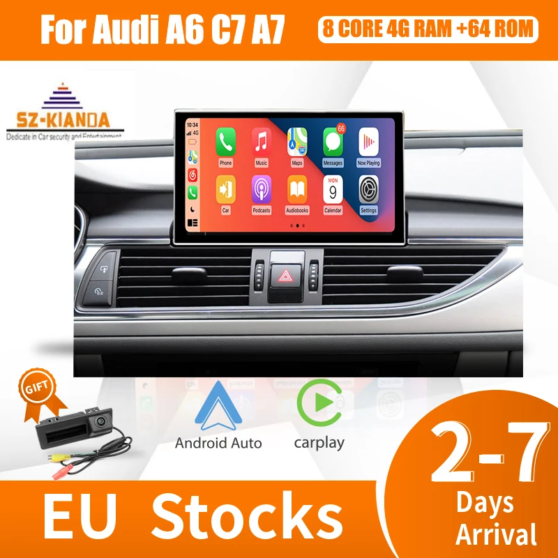 Беспроводной автомобильный монитор Android 11 для Audi A6 C7 A7 2012-2018 WIFI 4G 8G RAM 64G ROM GPS Navi