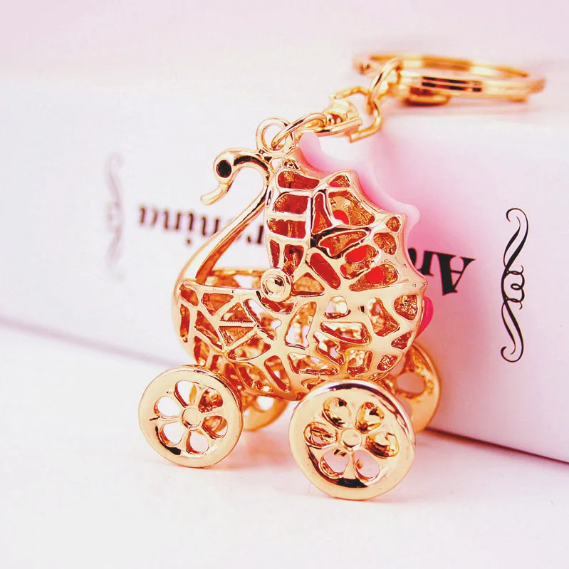 Creative Cute Baby Carriage Modeling Key Chain Swan Women's Bag Accessories Metal Pendant Ring Craft Small Gift | Украшения и