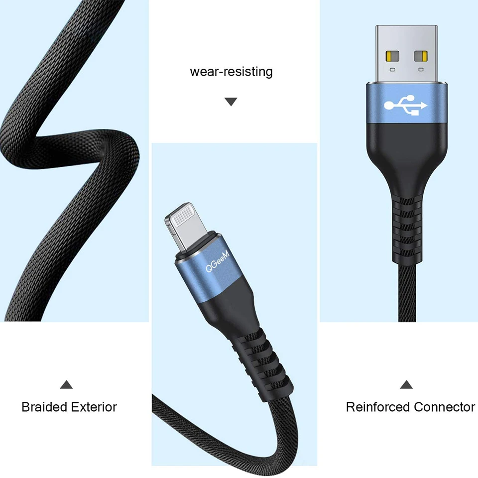 USB-кабель QGeeM MFi для iPhone 12 Pro Max X XR 11 8 7 Plus быстрая зарядка с разъемом Lightning 2 4 А