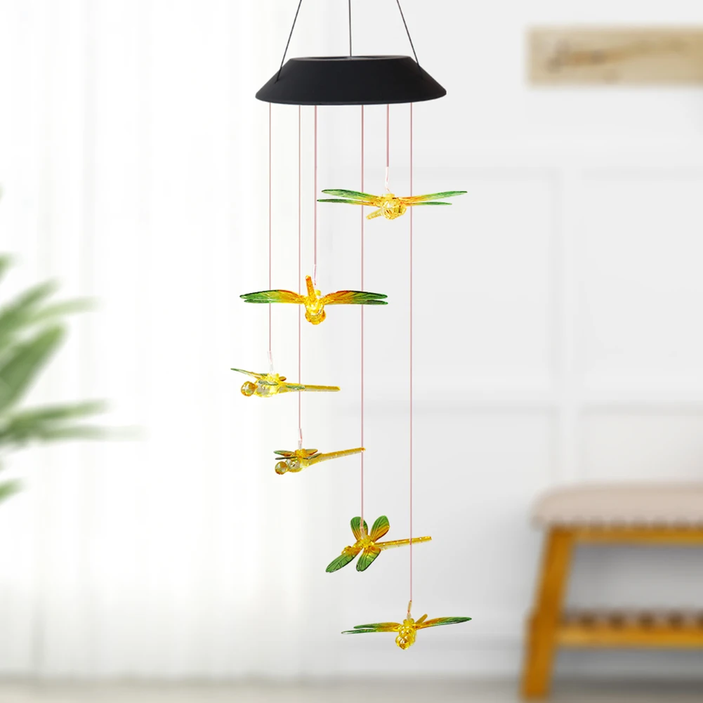 

Solar Mobile LED Light Color Changing Wind Chimes Dragonfly Pendant Aeolian Bell Yard Garden Wind Chimes Lamp Accessories