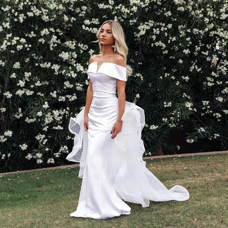 Женское платье с открытыми плечами элегантное белое длинное Сетчатое в стиле