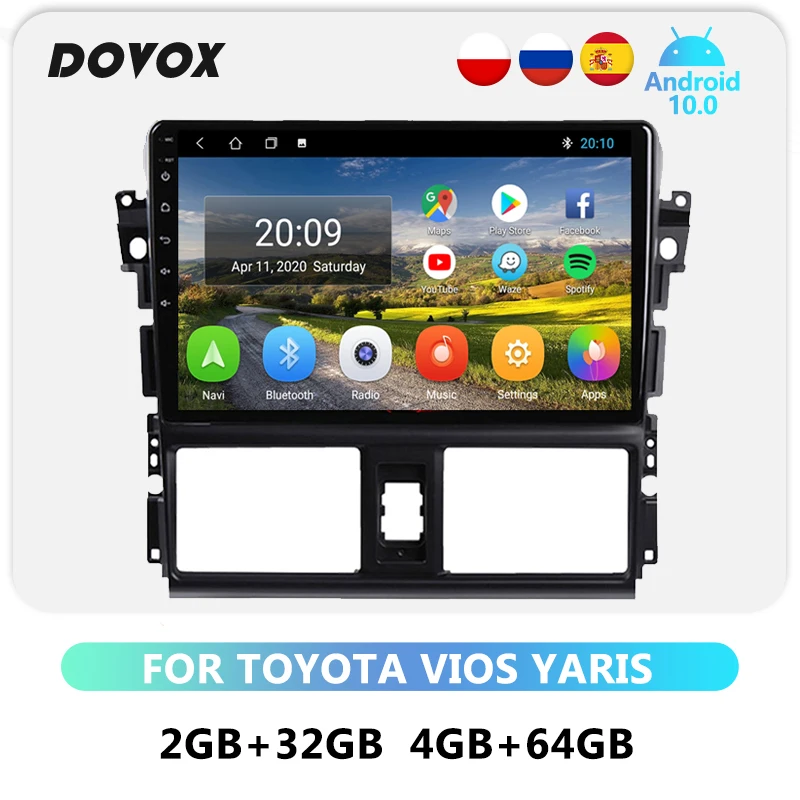 2 Din Android 10 Автомобильный мультимедийный видеоплеер для Toyota Vios Yaris 2013 2014 2015 2016 GPS