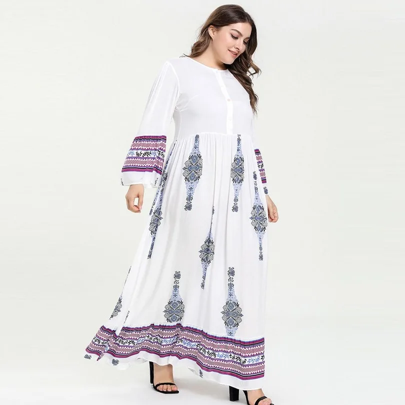 2019 плюс Размеры этнический принт Абая для мусульман при грудном вскармливании