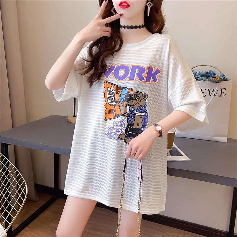 

Houthion Printing Women's T-shirt Plus Size Tshirt Loose Top Short Sleeve New Korean Fashion Casual O-neck T Shirt Summer