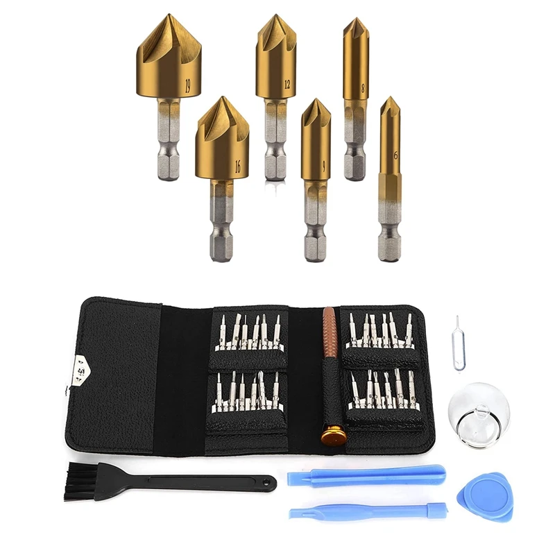 

1 Set 1/4Inch Hex Shank Countersink Drill Bits Set & 1 Set Screwdriver Tool Set Mobile Phone Repair Assembly Set