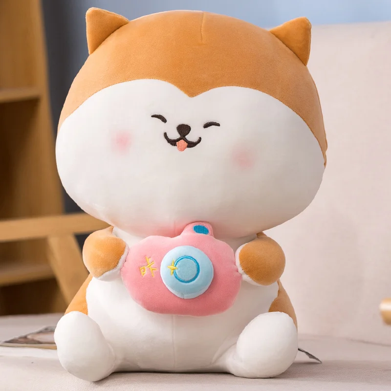 

23/30cm Cute Shiba Inu With Camera Plush Toy Soft Stuffed Cartoon Animal Push Doll Sofa Pillow For Kids Birthday Xmas Gifts