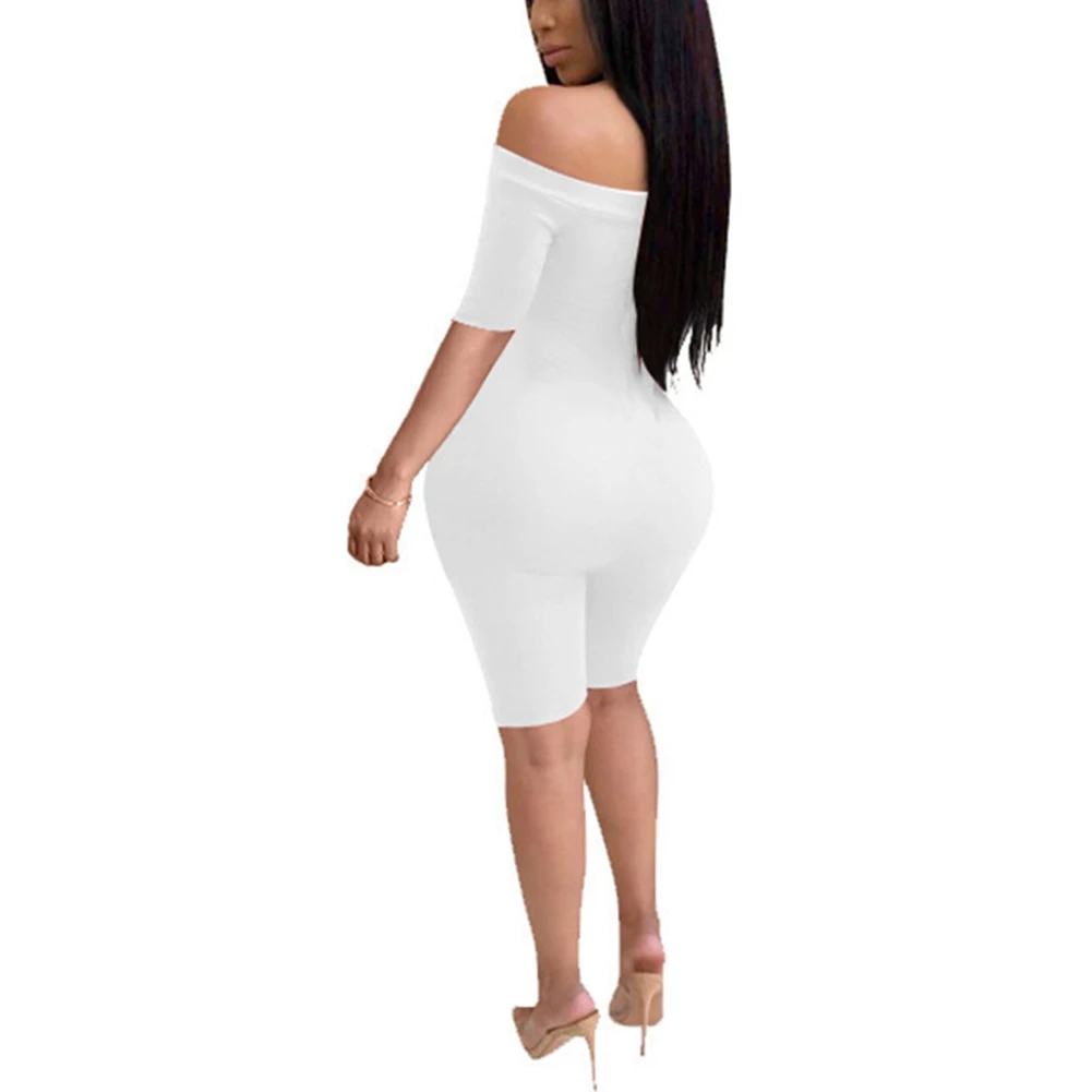 Женский неоновый комбинезон с вырезом лодочкой открытыми плечами цельный