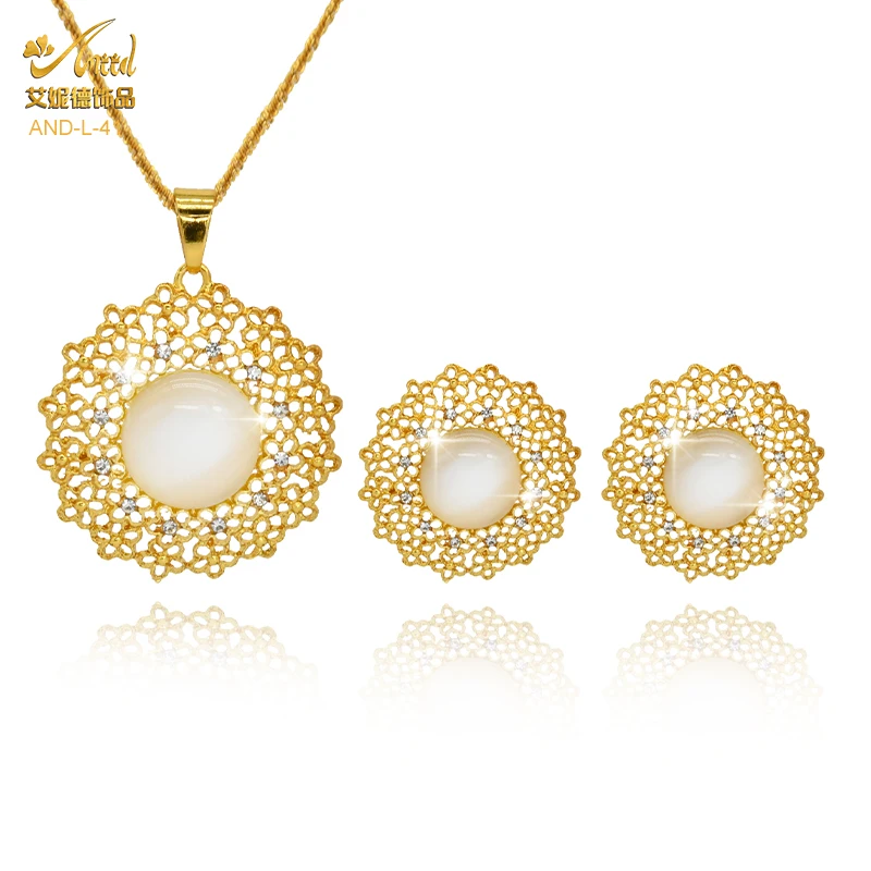 

Flower Opal Necklace Sets 24K Gold Color Earrings For Women Wedding Fine Jewelry Indian Turkish Designer Bridal Brazilian