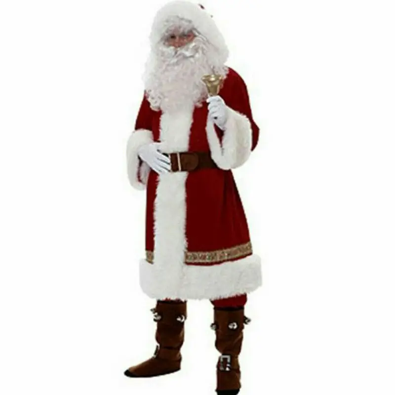 

8pcs Men Christmas Santa Claus Suit Costume Cosplay Clothes Fancy Long Sleeve Christmas Suit For Adults casa de papel disfraz