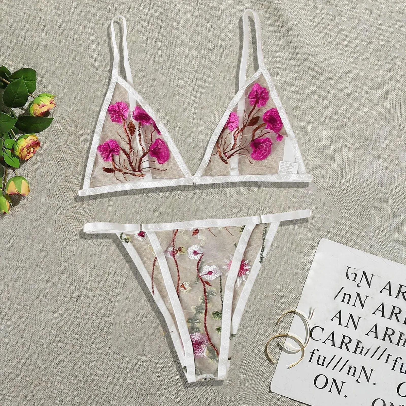 

Кружевной бюстгальтер с вышивкой сексуальное экзотическое женское белье набор Для женщин нижнее бельё бюстгальтер стринги Эротическое бе...