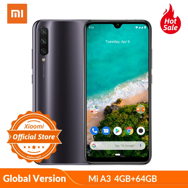 Смартфон Xiaomi Mi A3 глобальная версия 4 ГБ 64 32 МП селфи Android One мобильный телефон Snapdragon