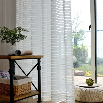 

Custom curtains modern Simplicity cotton window livingroom bedroom Hollow out white All-match Horizontal line yarn tulle M1040