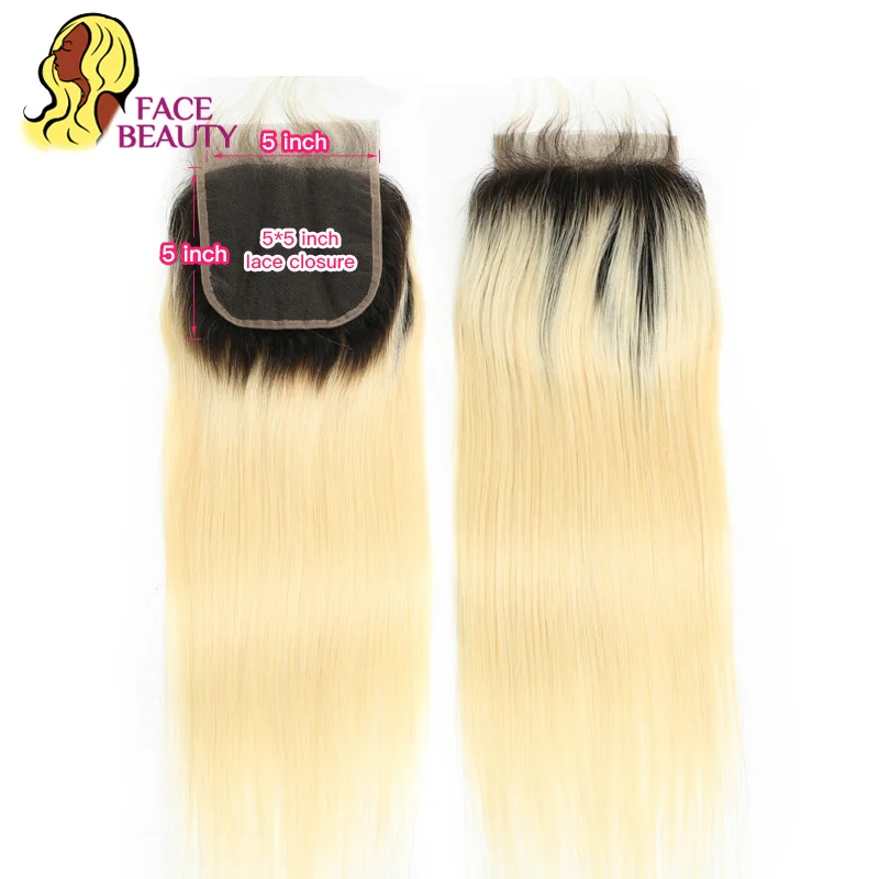 Facebeauty 5x5 кружевное закрытие 1B 613 блонд Омбре медовый цвет бразильские Remy