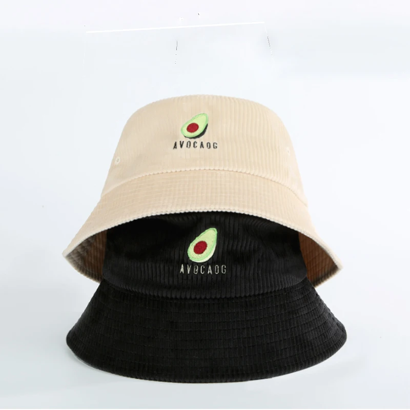 Женская Вельветовая шляпка в рыбацком стиле с большими полями и вышивкой авокадо