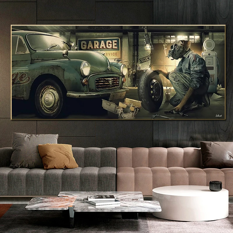 Diligent Dog Repairman Funny Art Canvas Painting Wall Poster and Prints Modern Living Room Garage Cuadros Home Decor Picture | Дом и сад