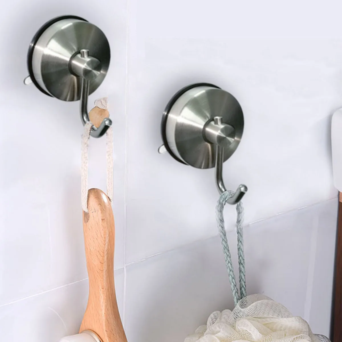 Suction Cup Hooks Stainless Steel 2 Pack Shower Hook Wall Hook Removable for Bathroom Kitchen Bedroom Hotel Brushed Finished