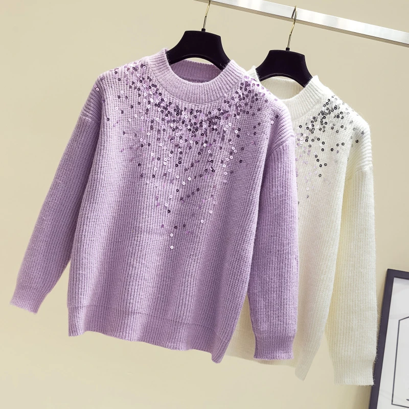 2019 Новый Модный осенне-зимний свитер с круглым вырезом Женский однотонный