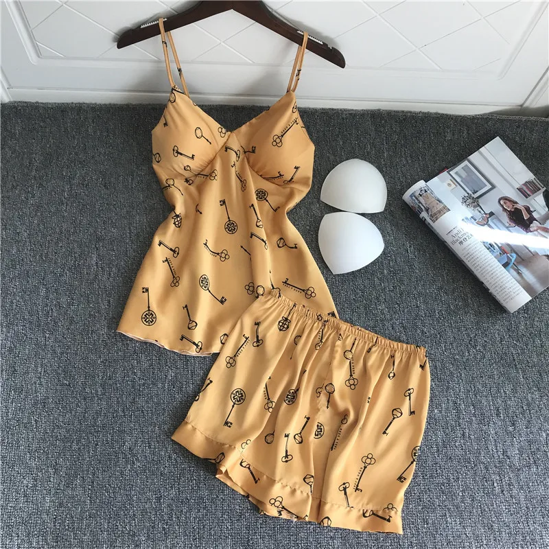 Весенне-летние женские сексуальные атласные пижамы комплекты из 2 предметов