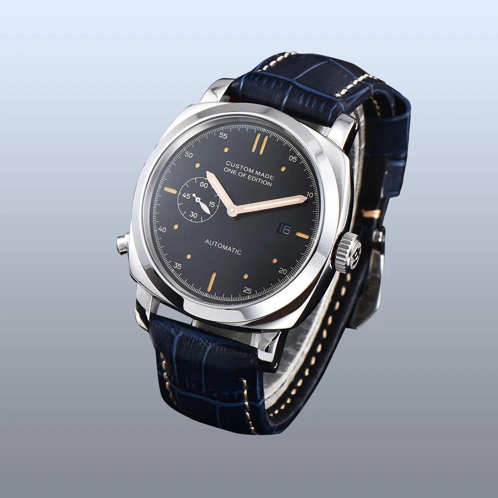 BOMAX MARINA Men's Watch 44mm Automatic Stainless Steel Polished Case High Quality Leather Strap Luminous Hand S54 | Наручные часы