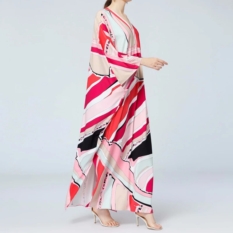 

Loose Long Dress Spring And Autumn New Style Ladies Party Casual Outing Beach Sexy V-Neck Chic Elegant Printed Dresses