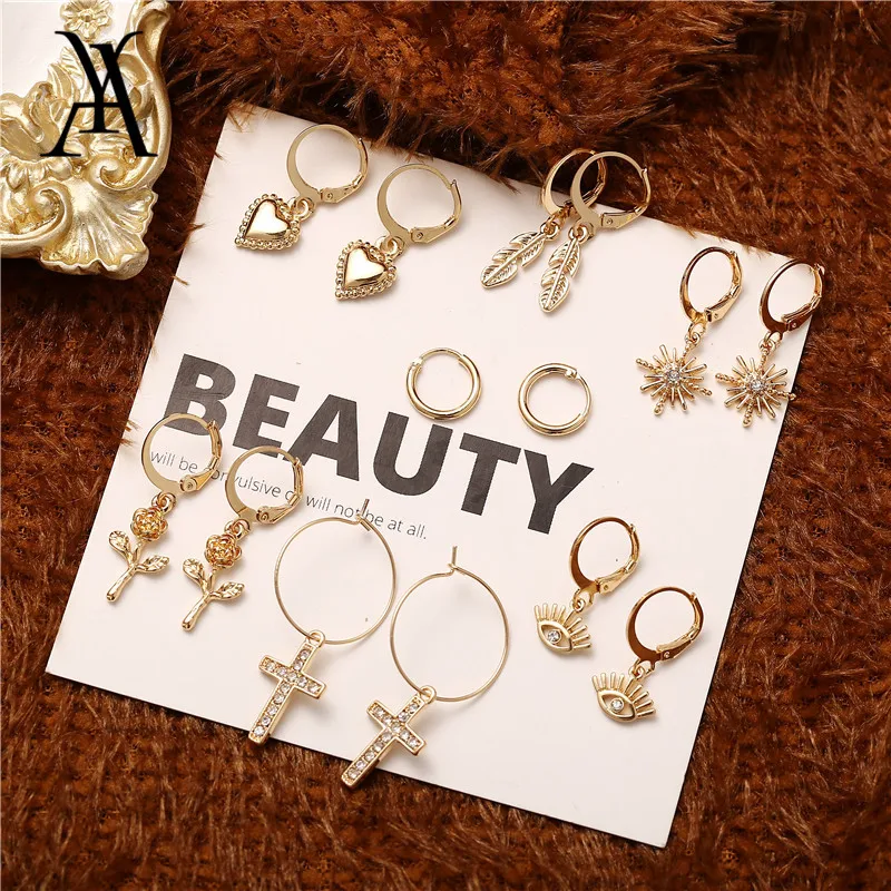 Симпатичные маленькие серьги кольца для женщин минималистичные глаза крест
