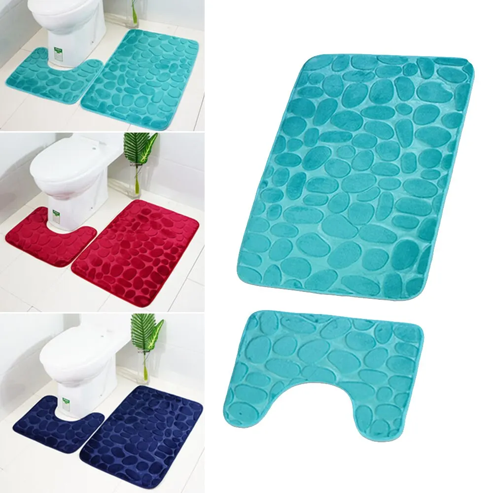 Hot 2 Piece Color Rock Embossed Memory Foam Bathroom Rug Set Bath Mat Non-Slip With Rubber Backing | Дом и сад