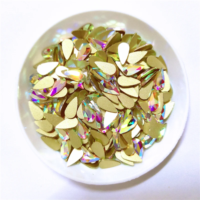 

Top Quality Teardrop Shaped Rhinestone Diamond Flat Bottom Rhinestones Glitter Glass Nail Art Crystal 3D Nail Art Decoration