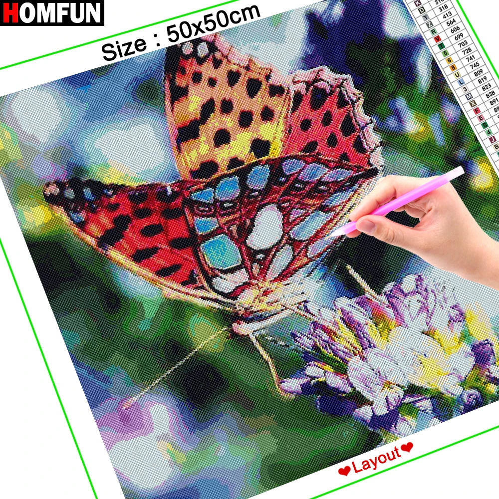 HOMFUN Полный квадрат / круглый сверловка 5D DIY алмазная живопись "Животные бабочки цветы" 3D вышивка крестом декор дома подарок