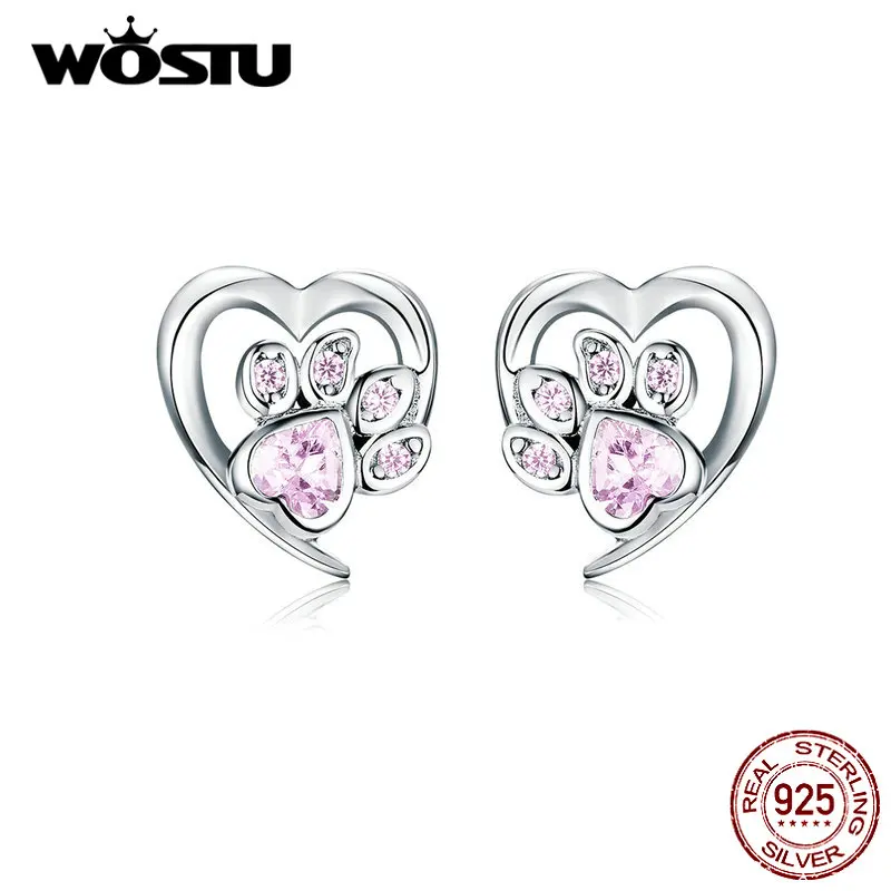 WOSTU 925 пробы серебряные серьги гвоздики в форме лапы собаки сердца для женщин