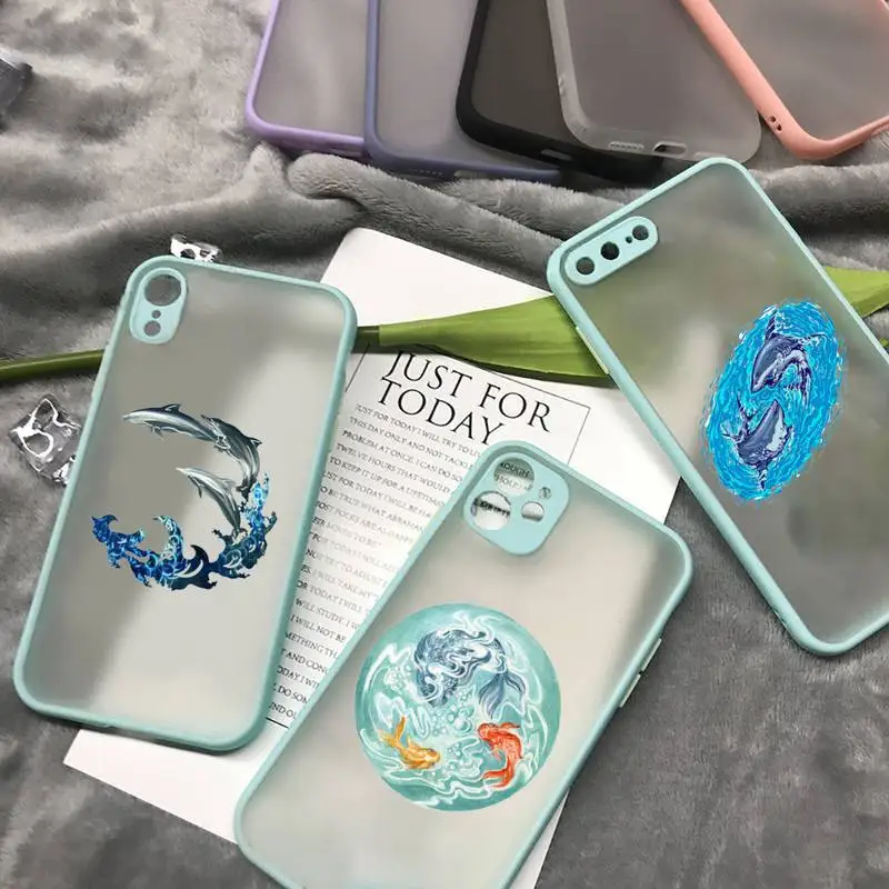 

Koi Fish Phone Case for iPhone 13 12 XS 11 pro max mini se2020 7 8 plus X XR color blue matte transparent funda soft coque