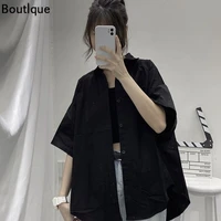 blouses women short sleeve solid harajuku loose vintage womens shirts tops all match bf oversize summer chic stylish