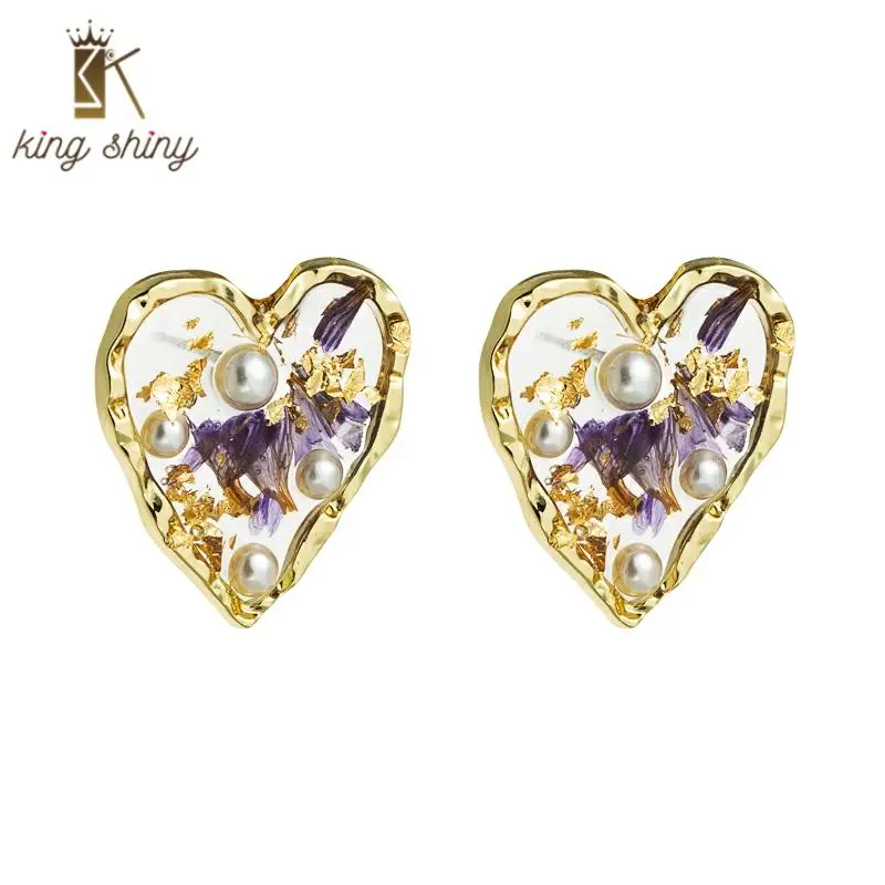 

Korean Elegant Cordial Desigm Heart Shaped Stud Earrings Vintage Simulated Pearl Statement Earring Woman Party Jewelry Accessory