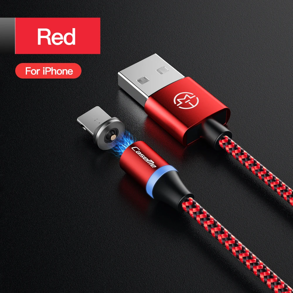 1 м нейлоновый Плетеный светодиодный индикатор Магнитный usb-кабель для быстрой зарядки кабель типа C для передачи данных Магнитный зарядный кабель микро-usb провод - Цвет: Red For iPhone