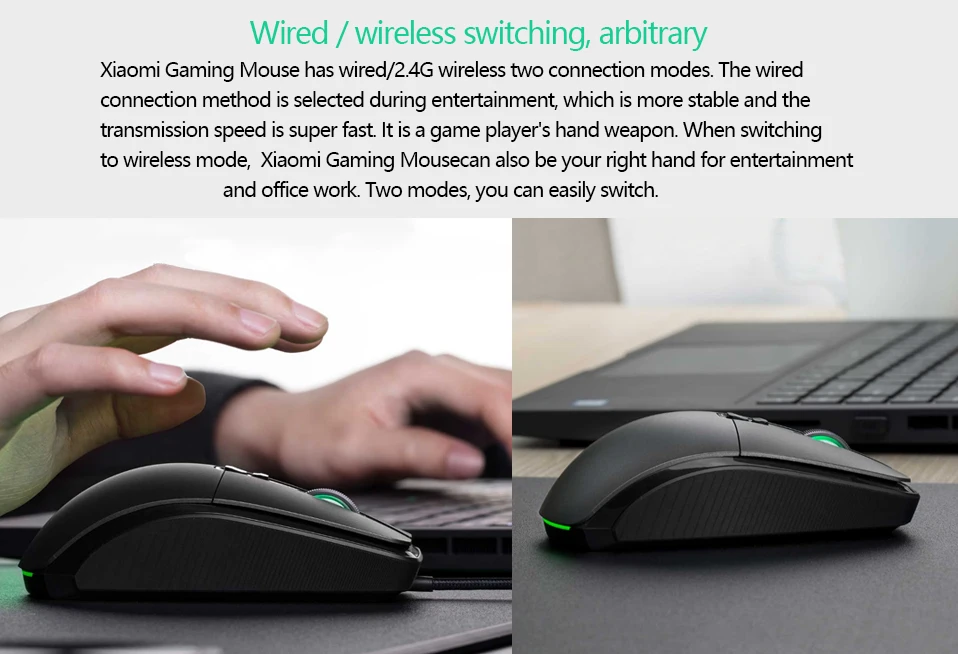 Оригинальная Беспроводная игровая мышь Xiaomi USB 2,4 ГГц 7200 dpi RGB мышь с подсветкой геймерская оптическая перезаряжаемая Компьютерная
