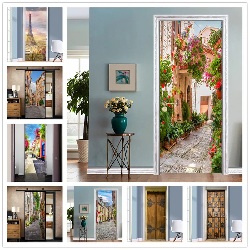 

Настенные виниловые обои с изображением свежих городских улиц, самоклеящиеся водонепроницаемые плакаты на дверь, для гостиной, спальни, де...