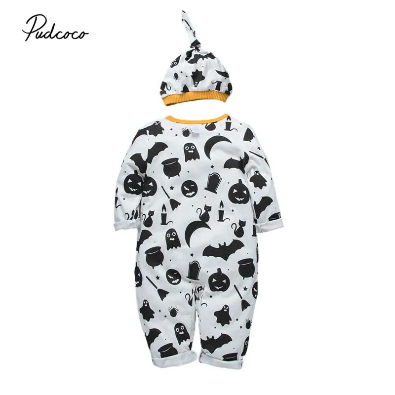 2019 Baby Spring Autumn Clothing Newborn Girl Boy Halloween Romper Long Sleeve Pumpkin Jumpsuit Hat Outfits 2pcs Clothes | Детская