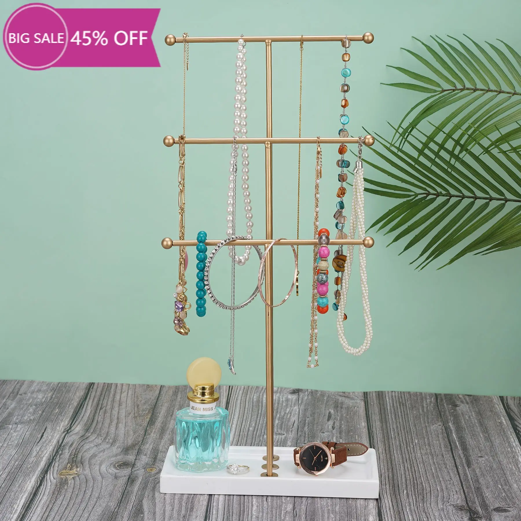 

3-layers Hanging Jewelry Organizer Tiered Tabletop Countertop Free Standing Necklace Holder Display