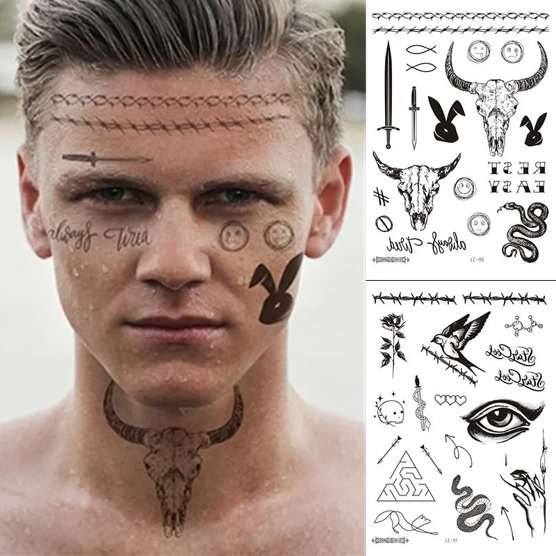 

Face Tattoos Bull Head Face Stickers Neck Hand Back Cool Design Sexy Body Art Waterproof Temporary Tattoo Stickers for Man Woman