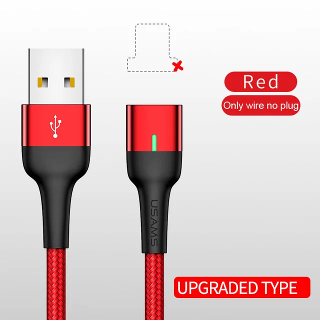 red only wire USAMS Micro USB Магнитный кабель usb type C светодиодный магнитный usb кабель для зарядки iphone samsung Xiaomi huawei USB кабель для зарядного устройства - Цвет: red only wire