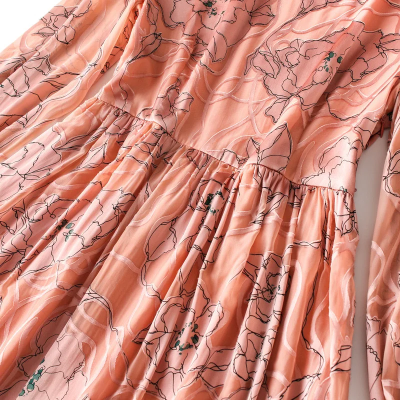 Шелковое платье осень 2019 Новое кружевное с отстрочкой длинные платья длинным