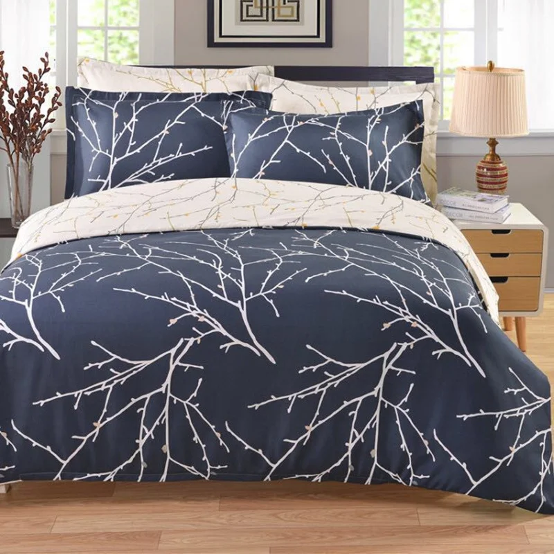 

Tree Branch Printed Bedding Set Microfiber Polyester Luxury Duvet Cover Blue Grey Bedroom Decoration Bedclothes 2/3pcs No Sheet